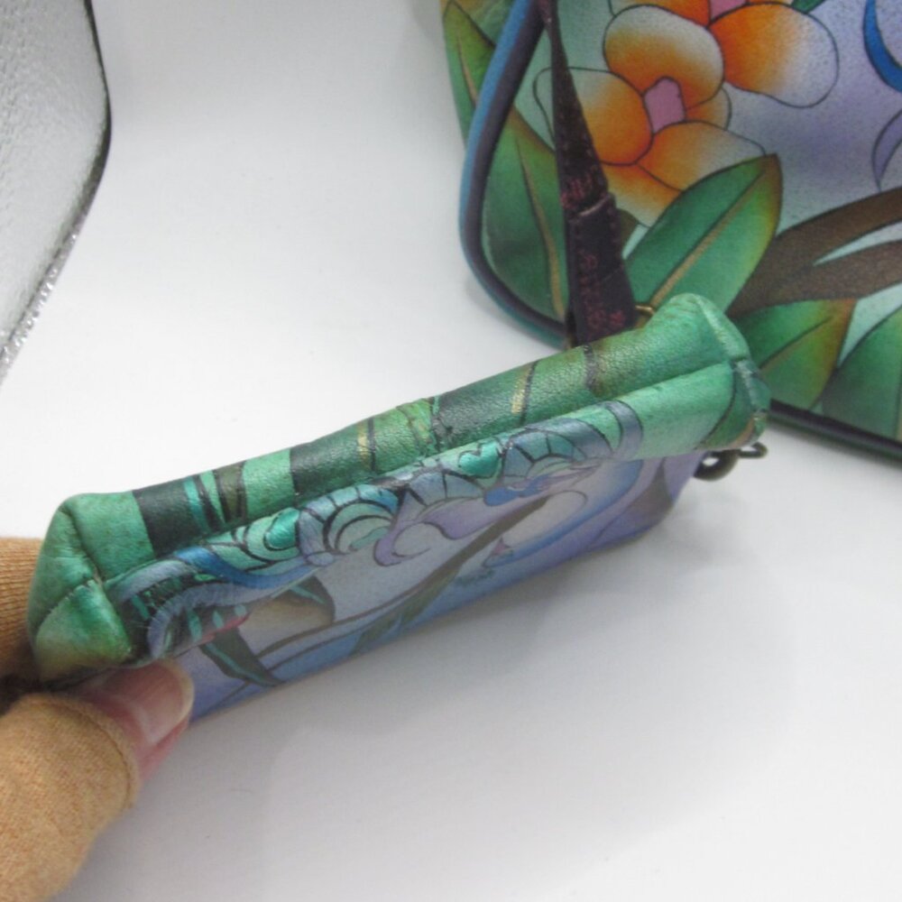 Anuschka Satchel Crossbody Bag Peacock Hand Painted - Picture 4 of 10